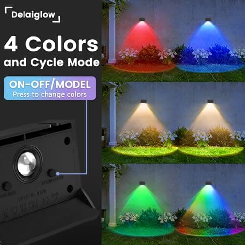 Solar Fence Lights Outdoor, 8 Pack Solar Up Down Wall Lights for Outside, IP67 Fence Lights Solar Powered Dusk to Dawn Auto-Work for Patio Garden Backyard Porch Deck Pathway Step (White&RGB) - Thumbnail 2