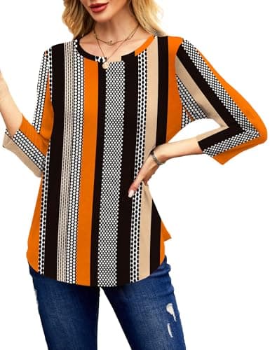 NORACORA Women's 3/4 Length Sleeve Crew Neck T-Shirt - Printed Casual Basic Tops - Thumbnail 3