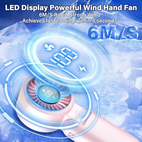 AUIIAH Handheld Fan Turbo - Portable Battery Powered Mini Hand Held Fan Rechargeable with Power Display, 5 Speeds, Personal Pocket Cooling Fans for Travel, Makeup, Outdoor, Women, Men - Thumbnail 5
