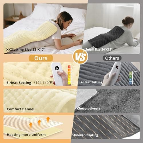 Andola Electric Heating Pad for Back Pain Relief, Extra Large 33" x 17" - 6 Heat Settings for Neck Shoulder Cramp - Moist Heat Therapy - 2h Auto-Off - Machine Washable - Thumbnail 3