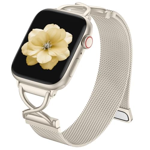 Dirrelo Band Compatible with Apple Watch Bands Women 40mm 41mm 42mm 44mm 45mm 49mm 38mm, Stainless Steel Mesh Loop Magnetic Clasp Wristband for iWatch Series 11 10 9 8 SE 3 7 6 5 4 3 Ultra 2,Starlight