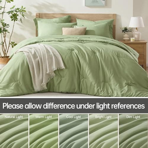 Homelike Moment California King Comforter Set 7 Piece, Sage Green Bed in a Bag Cal King Size Set Lightweight and Machine Washable - Thumbnail 6