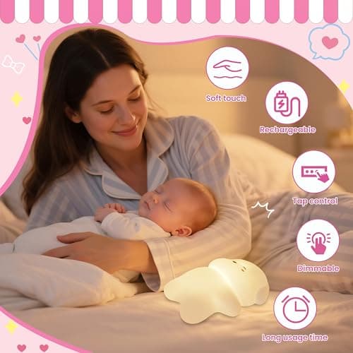 loatme Night Light for Kids, Rechargeable Dimmable Silicone LED Nightlight with 7 Colors, Baby Nursery Night Lamp, Touch Squishy Lamp, Cute Gifts for Girls, Boys, Toddler Room Decor, Lying Dog - Thumbnail 3
