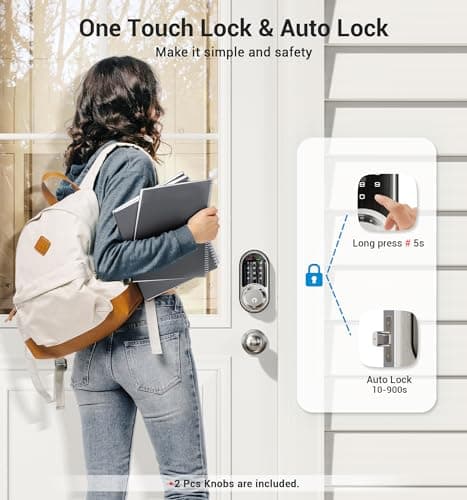 Veise RZ06C Smart Locks for Front Door, 2 Knob Handle Set, Keyless Entry Deadbolt, App Control, Electronic Touchscreen Digital Keypad, Auto Lock, Easy Installation, IP54 Waterproof, Satin Nickel - Thumbnail 4