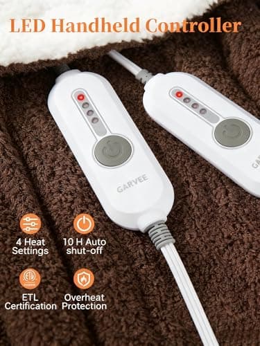 GarveeHome Heated Blanket Queen Size, Electric Blanket Dual Control Soft Double Sherpa with 4 Heating Levels & 10H Auto Off, Over-Heat Protection, Machine Washable, ETL Certification, Brown 84"x90" - Thumbnail 2