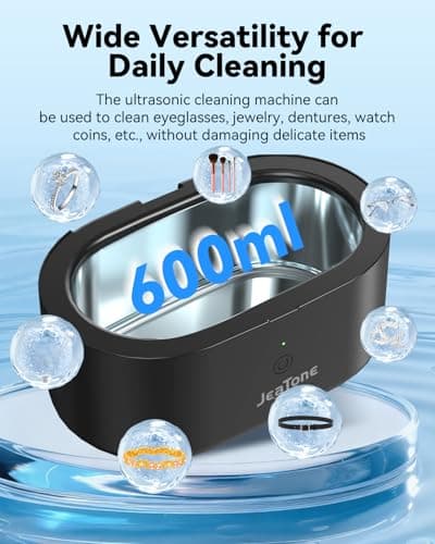 JeaTone Ultrasonic Jewelry Cleaner, 46KHz Professional Ultrasonic Cleaning Machine for Rings, Eyeglasses, Retainers, Dentures & Watches, 20oz Stainless Steel Sonic Cleaner Pod (Black) - Thumbnail 4