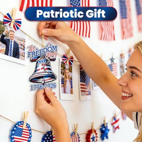 United States 250th Anniversary Bell Ornament, 2D Acrylic 1776 2026 Liberty Bell Decorations, America 250 Years Commemorative Ornaments for US Citizens - Thumbnail 4