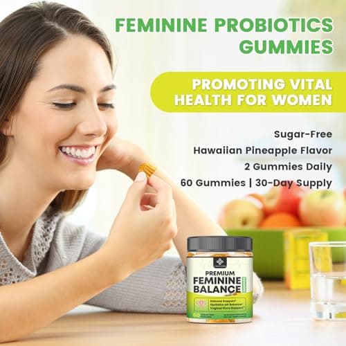 YANLUOBO Feminine Balance Probiotic Gummies - Women's Vaginal Health Support | PH Balance & Odor, Flora, Immune Support | Probiotics for Women, Vegan Pineapple Flavor, 60 Count - Thumbnail 5