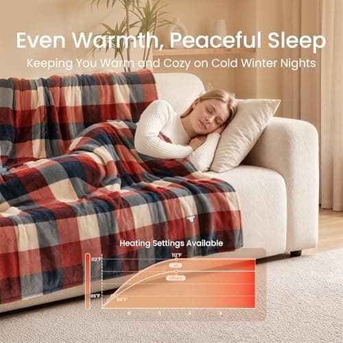 GOTCOZY Heated Blanket Electric Throw 60''X70''- Electric Throw Blanket with Extra Large Size 6 Heating Level & 9 Time Settings Heating Blanket, Machine Washable (Check RedBlack) - Thumbnail 5