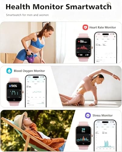 Quican Smart Watches for Women, Compatible with iPhone & Android, Fitness Tracker Watch with Alexa & Calling, Heart Rate Sleep Monitor, Waterproof, Gifts for Women, 2 Bands,1.8 Inches Light Pink - Thumbnail 4