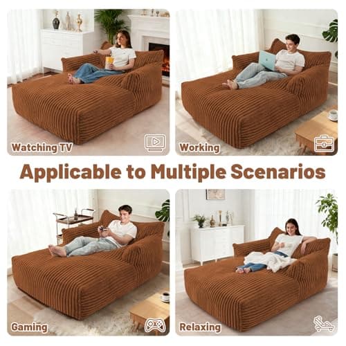 HABUTWAY Comfy Floor Sofa Giant Plush Reading Chair Indoor Cozy Couch with Armrests Oversized Couch Upholstered Boneless Sofa Portable Cloud Couch Accent Chair for Living Room, Bedroom (Brown) - Thumbnail 6