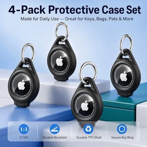 typecase AirTag Holder 4 Pack, Waterproof AirTag Keychain Case Compatible with Apple AirTag, Durable Protective Cover with Key Ring for Keys, Luggage, Backpack, Pet Collar and Bags, Black - Thumbnail 2