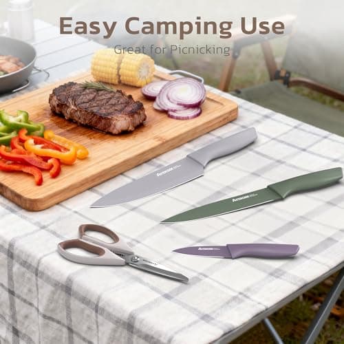 Astercook Knife Set, 13 Pieces Kitchen Knives Set with Healthy Anti-Rust Coating, Dishwasher Safe, Stainless Steel Chef Knife Sets with 6 Blade Guards, Perfect Holiday Gifts for Kitchen Morandi - Thumbnail 5