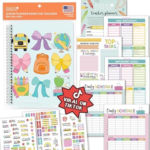 Hadley Designs Teacher Planner 2025-2026 – Lesson Planner Book for Teachers Must Haves, Undated Teacher Planners, Lesson Plan Notebook, Homeschooling Planners, Teachers Appreciation Gifts