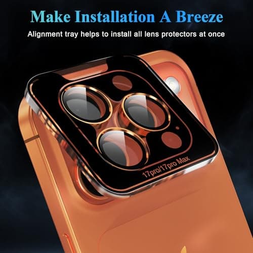 YWXTW Camera Lens Protector for iPhone 17 Pro/iPhone 17 Pro Max, [1 Step Installation Tray] Tempered Glass Screen Protector Metal Individual Camera Cover Accessories Case Friendly (Cosmic Orange-2Pack) - Thumbnail 5