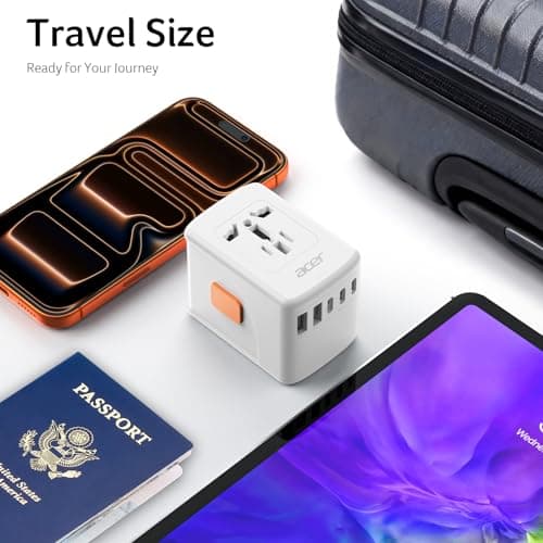 Acer Universal Travel Plug Adapter - International Power Adapter with 5 USB Ports (3 USB C) 5.8A, Worldwide Outlet Charger for USA to European UK France Germany Spain, Type C/E/F/G/I/L/A, White - Thumbnail 5