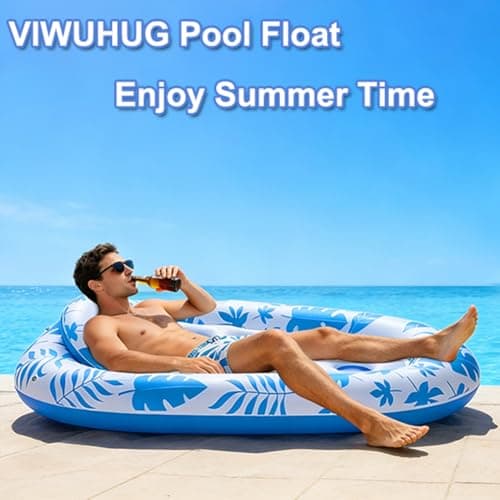 VIWUHUG 2 Pack Blue Giant Inflatable Pool Floats 78x55 Inches Pool Floats Adult Mat with Headrest & Cup Holder Lake Float Raft Water Lounger Multi-Use Swimming Floaty for Party Beach Outdoor - Thumbnail 3