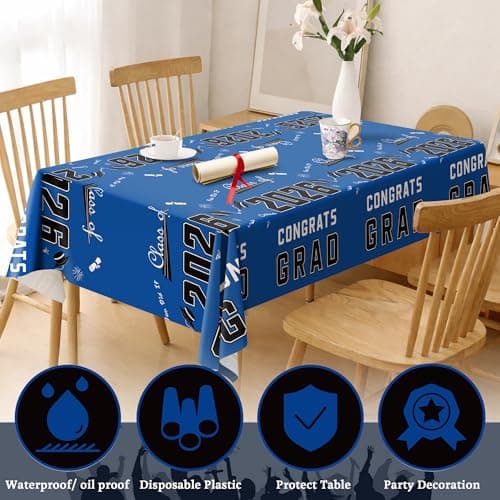 OHOME Graduation Decorations 2026 - Class of 2026 - Plastic Blue Tablecloth for Graduation Party Decorations - Class of 2026 Decorations Party Favors Supplies Banner,2 Pack - Thumbnail 4