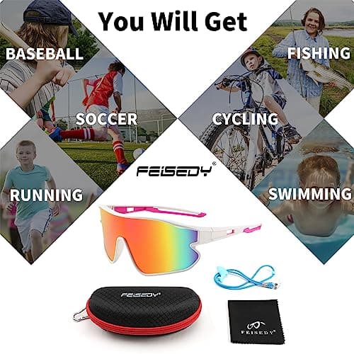 FEISEDY Unisex Youth Sunglasses, Teens Baseball Tennis Sunglasses, UV400 Sports Boys Girls Cycling Shades B4064 - Thumbnail 6