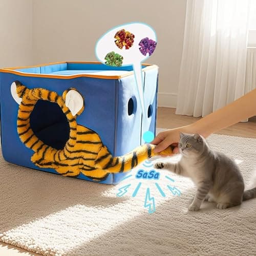 CWV Interactive Cat Toys for Indoor Cats, Kitten Toys with Scratch Pad， Cat Hideaway with Peekaboo Holes, Tiger Cat House Cave with Soft Pillow - Thumbnail 3