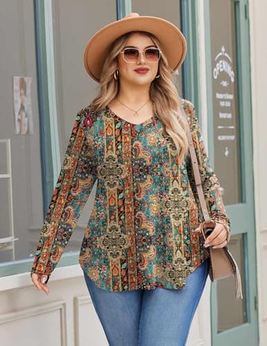 IN'VOLAND Boho Tops for Women Long Sleeve Shirts V Neck Casual Tunic Shirt - Thumbnail 3