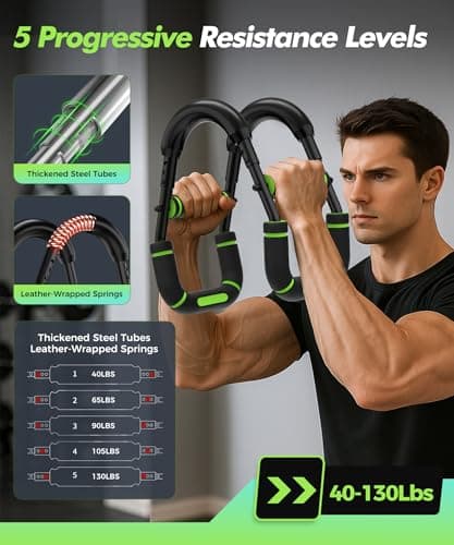Twister Arm Trainer, Adjustable 5 Resistance Levels (40-130 lbs) Chest & Arm Workout Equipment for Men & Women, Ergonomic Home Gym Strength Trainer with Anti-Slip Handles & Carry Bag (Green) - Thumbnail 3