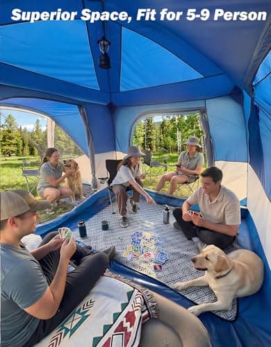 JOYTUTUS SUV Tent with Screen Porch, Rainfly and Awning for Family Camping, 60% More Space Car Tent for 5-9 Person, Dual-Use Camping Tent with 2 Rooms, Double Door, Starry Sky Roof, Gray Blue - Thumbnail 3