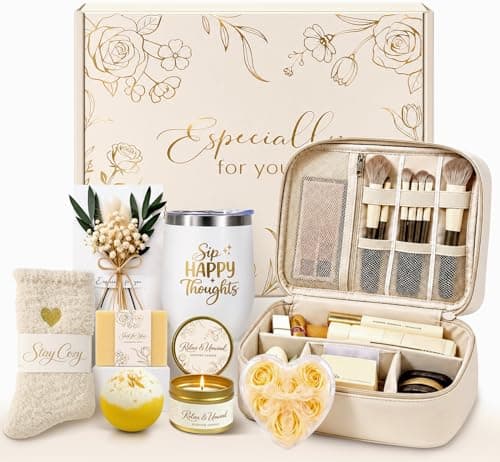 Birthday Gifts for Women, Self Care Spa Gift Basket with Empty Makeup Bag, Thinking of You Care Package Gift Box, Get Well Soon Gifts for Women, Mom, Friend, Sister, Gift Set for Her - Image 1