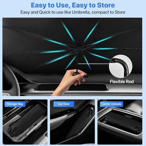 BITIANTEAM Windshield Sun Shade Umbrella - Protect Car from Sun Rays & Heat Damage Keep Cool & Protect Interior (56" L x 31" W) - Thumbnail 6