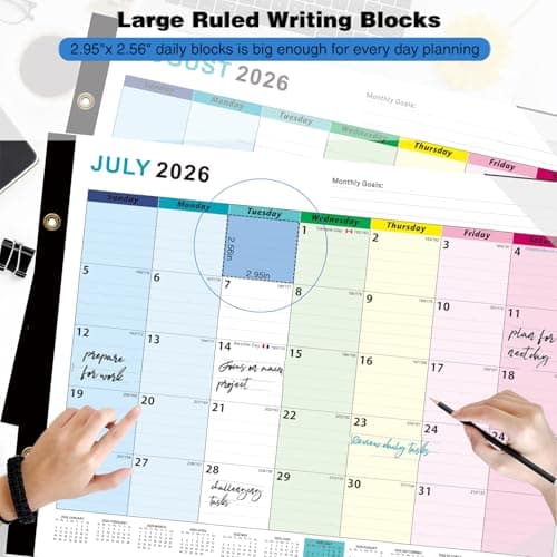 Dayvorax 2026-2027 Desk Calendar - 22" x 17", 18 Month Calendar Jan 2026 - Jun 2027, Large Monthly Desktop Calendar with Daily Blocks, Thick Paper, Corner Protectors - Colorful (3 Stickers Included) - Thumbnail 6