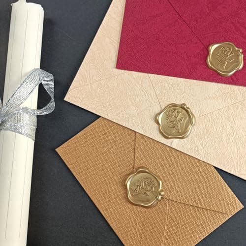 Pilloze 50 Pcs Gold Rose Wax Seal Stickers, Rose Envelope Wax Seal, Wedding Invitation Accessories, Easy to Use Gold Envelope Stickers with Good Adhesion - Thumbnail 5