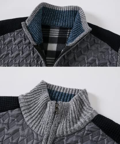 Msmsse Men’s Cardigan Sweater Zip Up Casual Business Knitted Cardigan for Men with Pockets Coffee XXL - Thumbnail 3