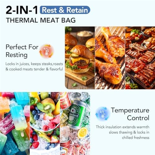 BBQ Meat Resting Blanket Bag - Insulated Leak-Proof Brisket Resting Bag with Wide Opening, Oxford Cloth Waterproof Smoker Accessories for Grilling Barbecue, Gifts for Men Dad Fathers Husband - Thumbnail 3