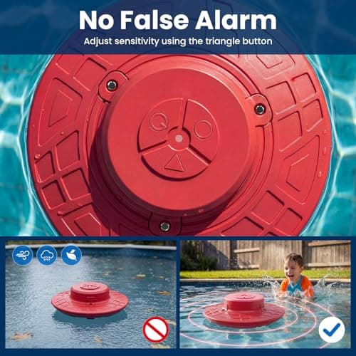 Pool Alarm for Inground & Above Ground Pools, Adjustable Sensitivity 85dB+ Loud Alerts, Weatherproof Floating Pool Safety Alarms for Kids and Pets (Red) - Thumbnail 3