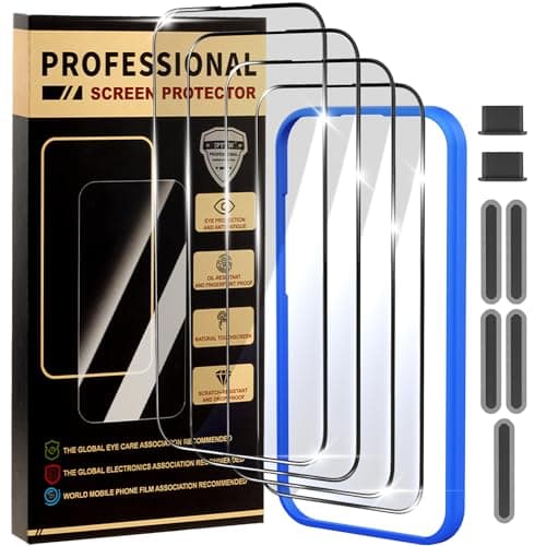 jpyyw 4 Pack for iPhone 16 Screen Protector, Military-Grade Shatterproof, 9H Hardness, Full Coverage Tempered Glass for iPhone 16-6.1 inch with Install Frame