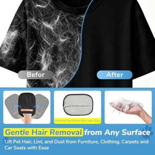 FOOCO Pet Hair Removal Glove & Brush Set – Self-Cleaning Slicker Deshedding Brush and Reusable Hair Removal Glove for Dogs, and Cats, Gentle Grooming Tool for Long & Short Haired Pets - Thumbnail 4