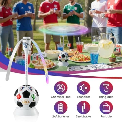 chemotex Soccer Theme Fly Fans for Tables, Table Top Fly Spinner to Keep Flies Away from Food, Outdoor Fly Repellent Fan for World Cup Party Decorations, Birthday Party Decor, BBQ (3) - Thumbnail 3