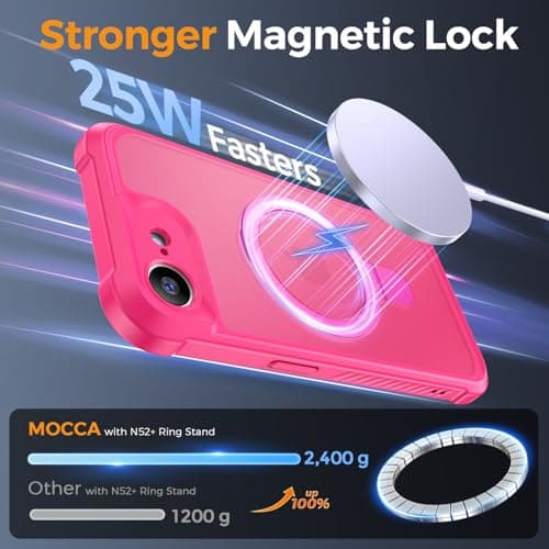 MOCCA for iPhone 17e Case & iPhone 16e Case with Magnetic Invisible Stand [Full Camera Protection][Compatible with Magsafe] Military Drop Shockproof Translucent Matte Phone Case Cover 6.1",Hot Pink - Thumbnail 2