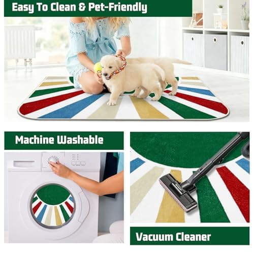 BLESWIN Bathroom Rug Mat 20x30, Soft Fluffy Rainbow Sun Bath Mats for Bathroom, Non Slip Machine Washable Bathmat for Shower Floor Tub Sink, Leaf Green - Thumbnail 5