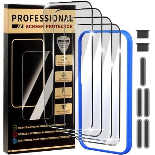 jpyyw 4 Pack for iPhone 15 Pro Max Screen Protector, Military-Grade Shatterproof, 9H Hardness, Full Coverage Tempered Glass for iPhone 15 Pro Max-6.7 inch with Install Frame - Image 1