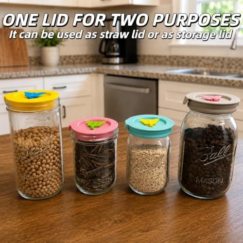 SSIBOOTO 4 Pack Silicone Mason Jar Lids with Straw Hole,Mason Jar Drinking Lids for Ball, Kerr and More,Fit Regular Mouth & Wide Mouth,Leak-Proof,Dishwasher Safe (Single Color) - Thumbnail 5