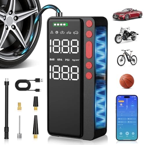 MATULSA Smart Tire Inflator Portable Air Compressor, APP Control Air Pump For Car Tires, 10000mAh, 4X Faster 150PSI Bike Pump with All-in-One Storage, LED Light & Auto Shut-Off for Motorcycles - Image 1