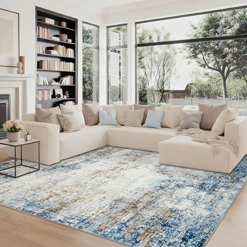 Ruicharm Washable 8x10 Area Rug: Blue Rugs for Living Room Dining Room Bedroom Office Indoor - Non-Slip Modern Large Carpet Home Decor - Mottled Blue - Thumbnail 3