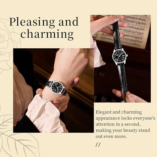 Taxau Ladies Watches for Small Wrist Leather Watch Women Dress Watch Black Dial Waterproof Watch for Female Elderly Large Number Easy Read Hand Watch with Date Reloj De Mujer - Thumbnail 2