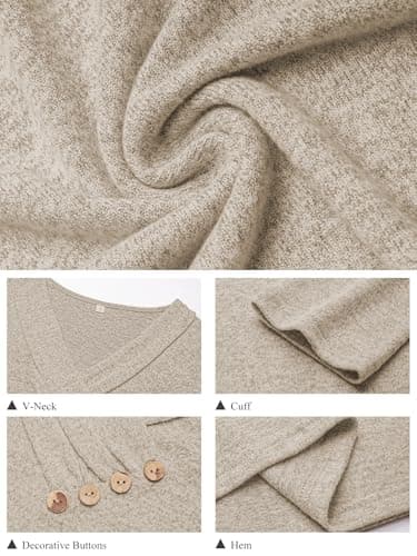 GKBK Womens 3/4 Sleeve Tunic Tops for Leggings V Neck Button Loose T Shirts 2026 Fall Summer Dressy Business Casual Blouse Pullover Sweatshirt Work Cute Fashion Trendy Sweater Outfit Clothes Khaki S - Thumbnail 4