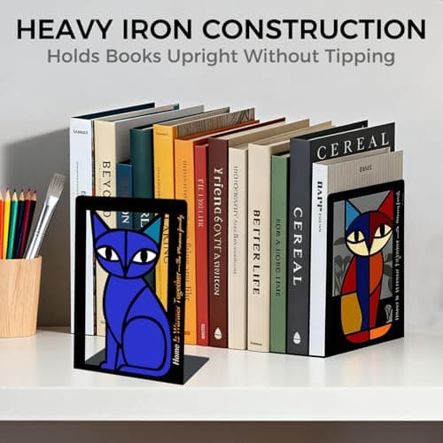 GUSFREUD Metal Cat Bookends Set of 2 – Decorative Cat Metal Book Ends for Shelves, The Mewsons Family Collection, Modern Cat Bookends for Living Room, Office & Bedroom - Thumbnail 2