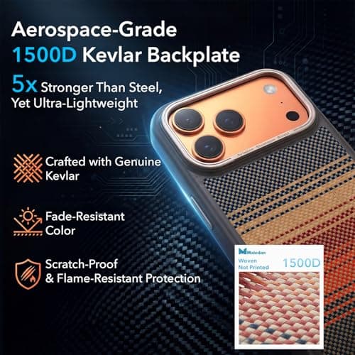 Maledan for iPhone 17 Pro Case - Ultra Slim Case for iPhone 17 Pro with Caseless Feel[Camera Control][Fit for Magsafe]Shockproof Magnetic iPhone 17Pro Phone Case, TPU & 1500D Aramid Carbon Fiber Woven - Thumbnail 6