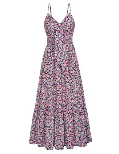 Women's 2025 Summer Sleeveless Boho Floral Maxi Dress V Neck Casual Long Dresses with Pockets - Image 1