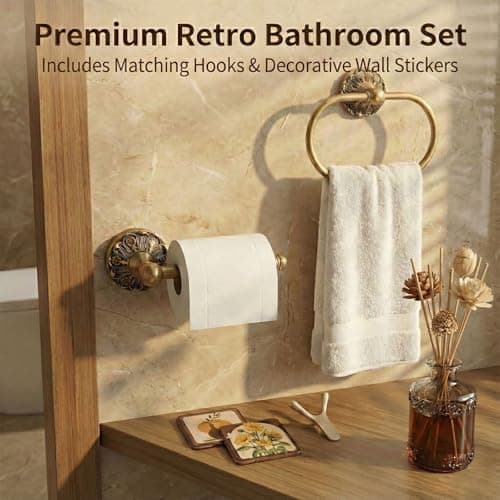 Antique Brass Toilet Paper Holder with Vintage Petal Base, Hand-Aged Solid Brass Design for Bathroom Renovation or Rustic, Classic & Farmhouse Styles, Enhances Overall Decor Quality and Warmth - Thumbnail 6