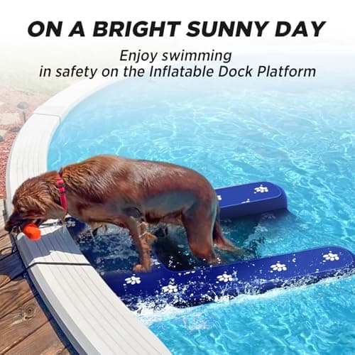 Inflatable Dock Platform, Dog Boat Ramp Floating Non-Slip Oxford and PVC with Lagre Water Ramp for Dogs Pool, Dock, Lake with Traction Rope, Manual Air Pump (4.6ft x 3ft x 6in) L04 - Thumbnail 2